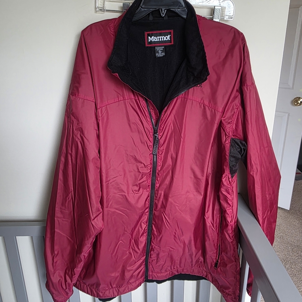 Marmot Crimson Red Packable Lined Windbreaker Jacket Mens Size XL